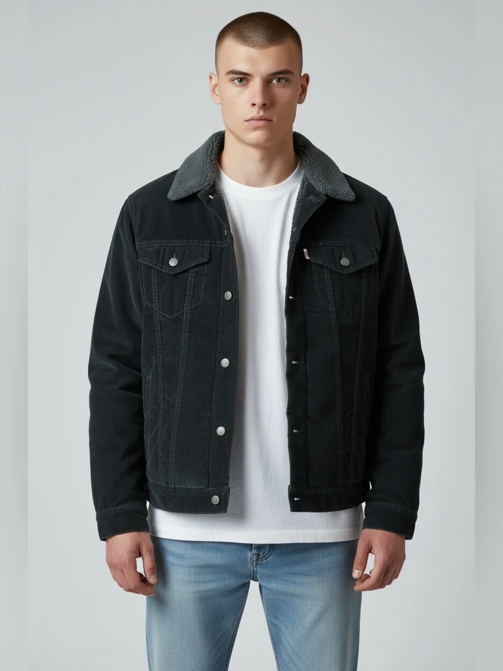 Vintage Levi's Men’s Black Sherpa-Lined Trucker Jacket